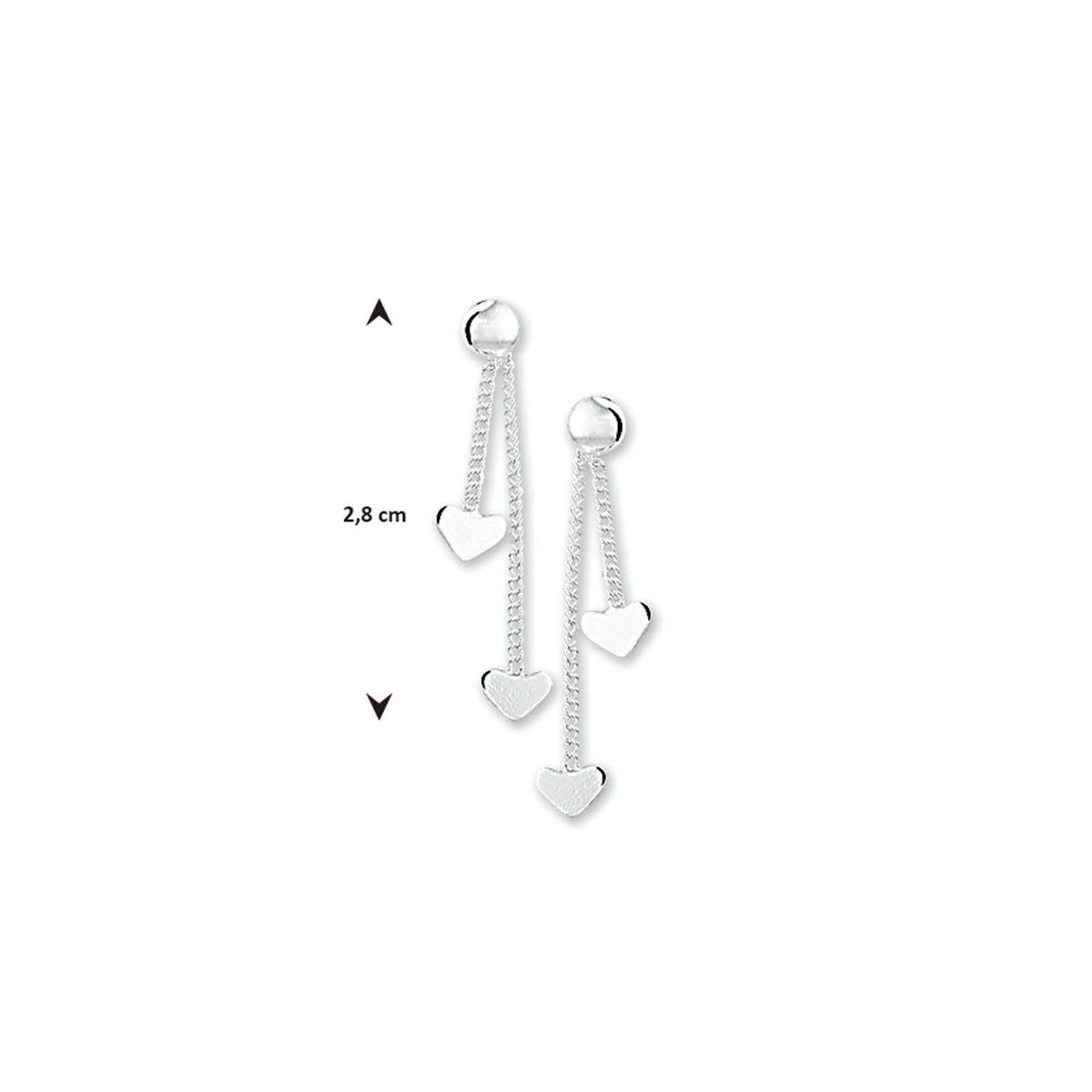 Zilveren kinderoorhangers met hartjes - 28 x 4.5 mm
