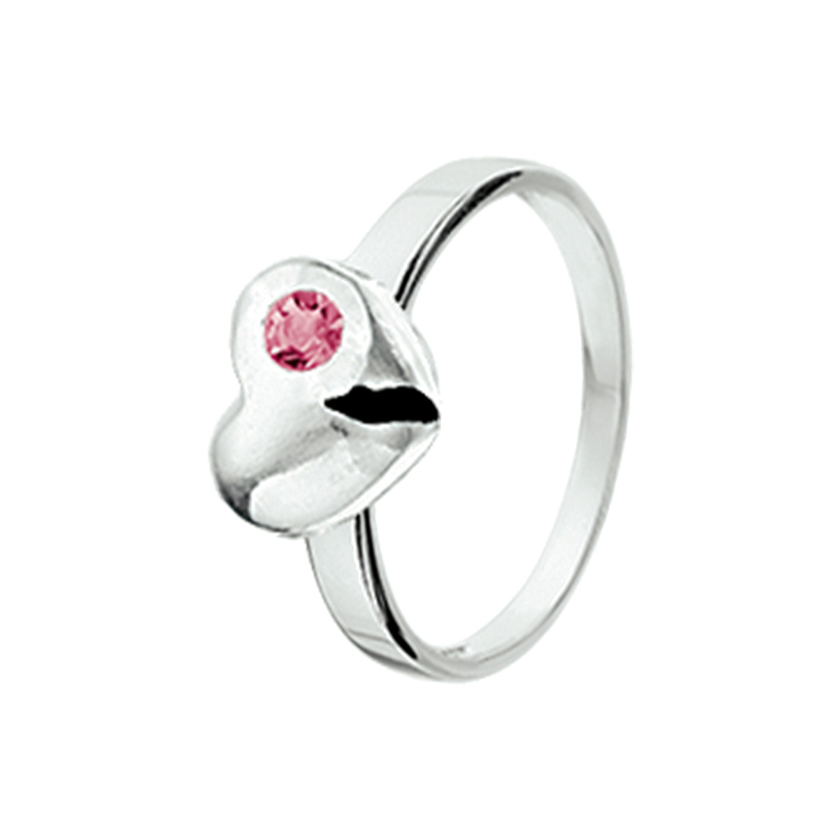 Zilveren kinderring met hartje en roze strass