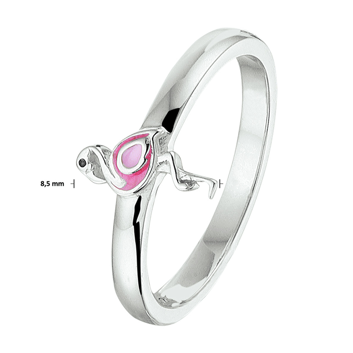 Zilveren kinderring met roze flamingo