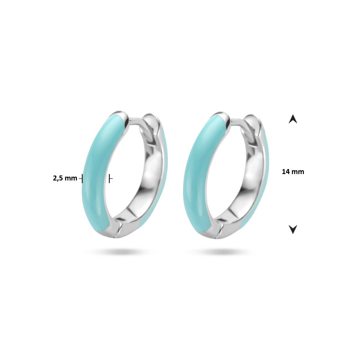 Zilveren klapcreolen met blauwe emaille - Diameter 14 mm