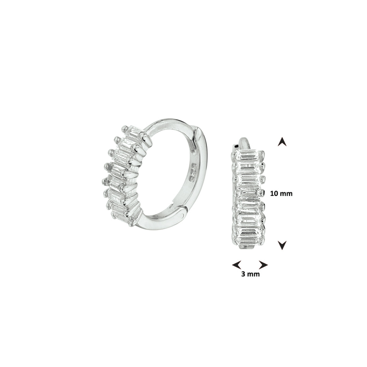 Zilveren klapcreolen met zirkonia stenen 10 mm