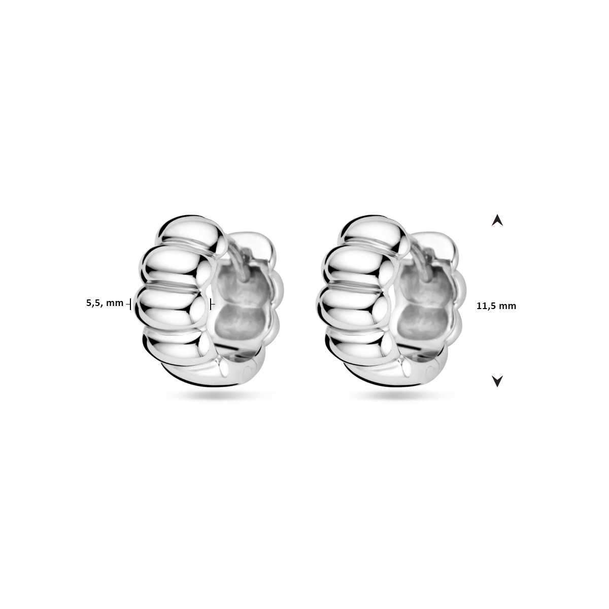 Zilveren klapoorringen met halfbol patroon 5.5 mm - Diameter 11.5 mm