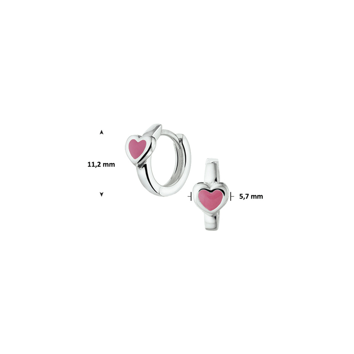 Zilveren klapoorringen met roze hartje - Diameter 11.5 mm