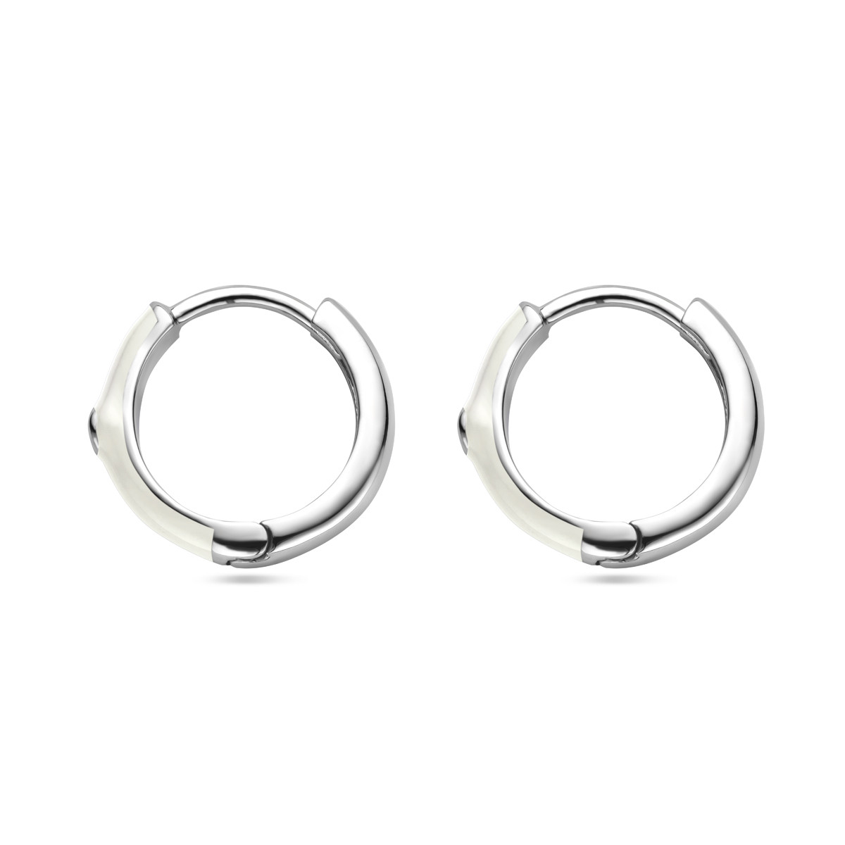 Zilveren klapoorringen met zirkonia en wit emaille 2.5 mm breed - Diameter 15 mm