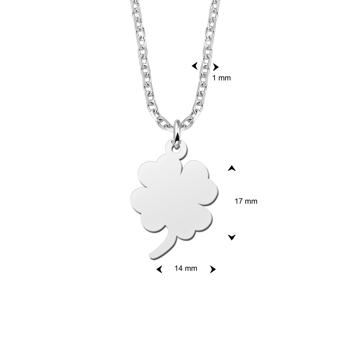 Zilveren klavertje vier ketting - Lengte 45-50 cm