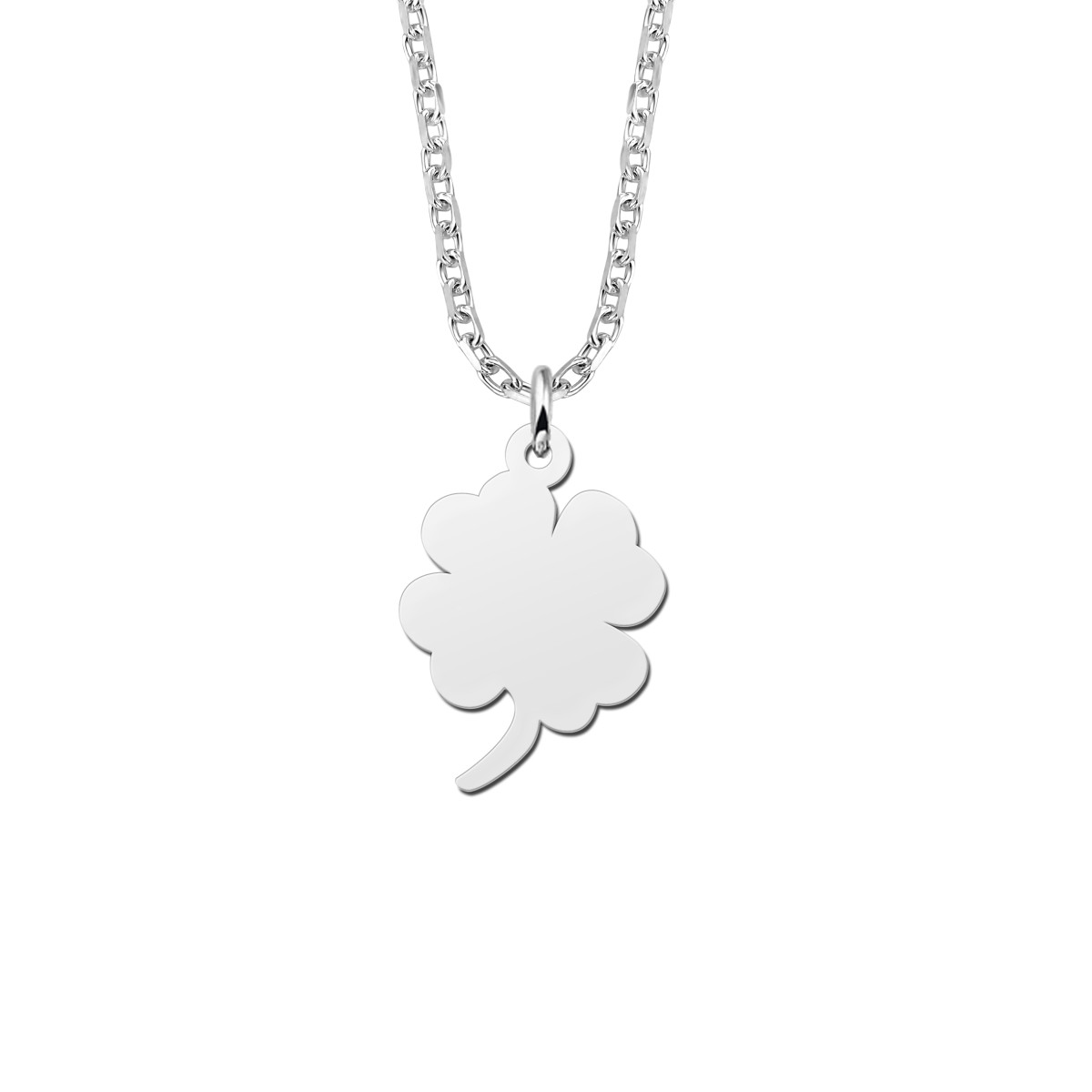 Zilveren klavertje vier ketting - Lengte 45-50 cm