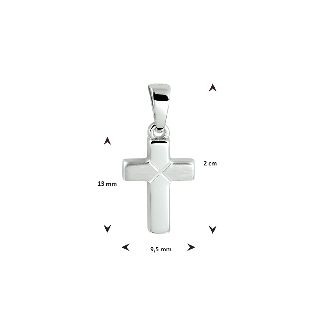 Zilveren kruis hanger met bewerking - 20 x 9.5 mm