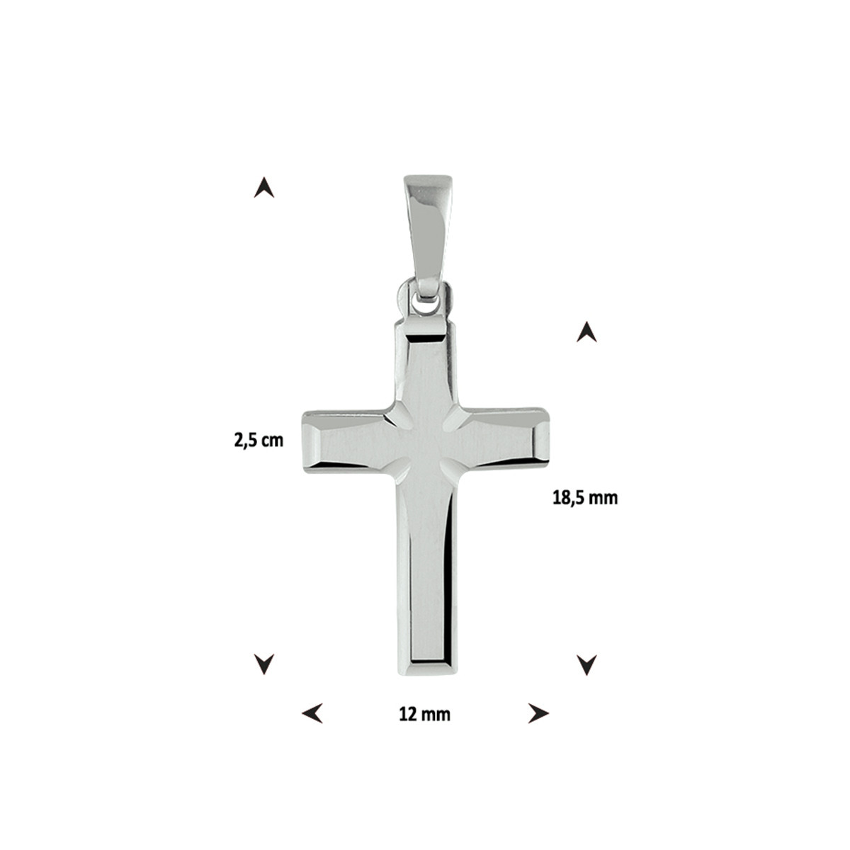 Zilveren kruis hanger met bewerking - 25 x 12 mm