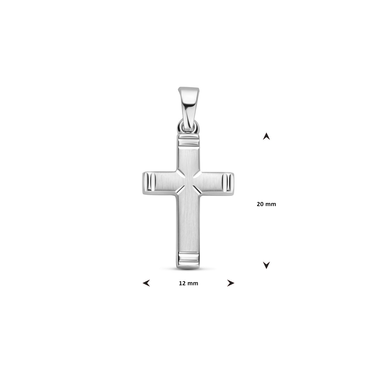 Zilveren kruisje glanzend en mat met gestreepte bewerking 12 mm breed - Hoogte 20 mm