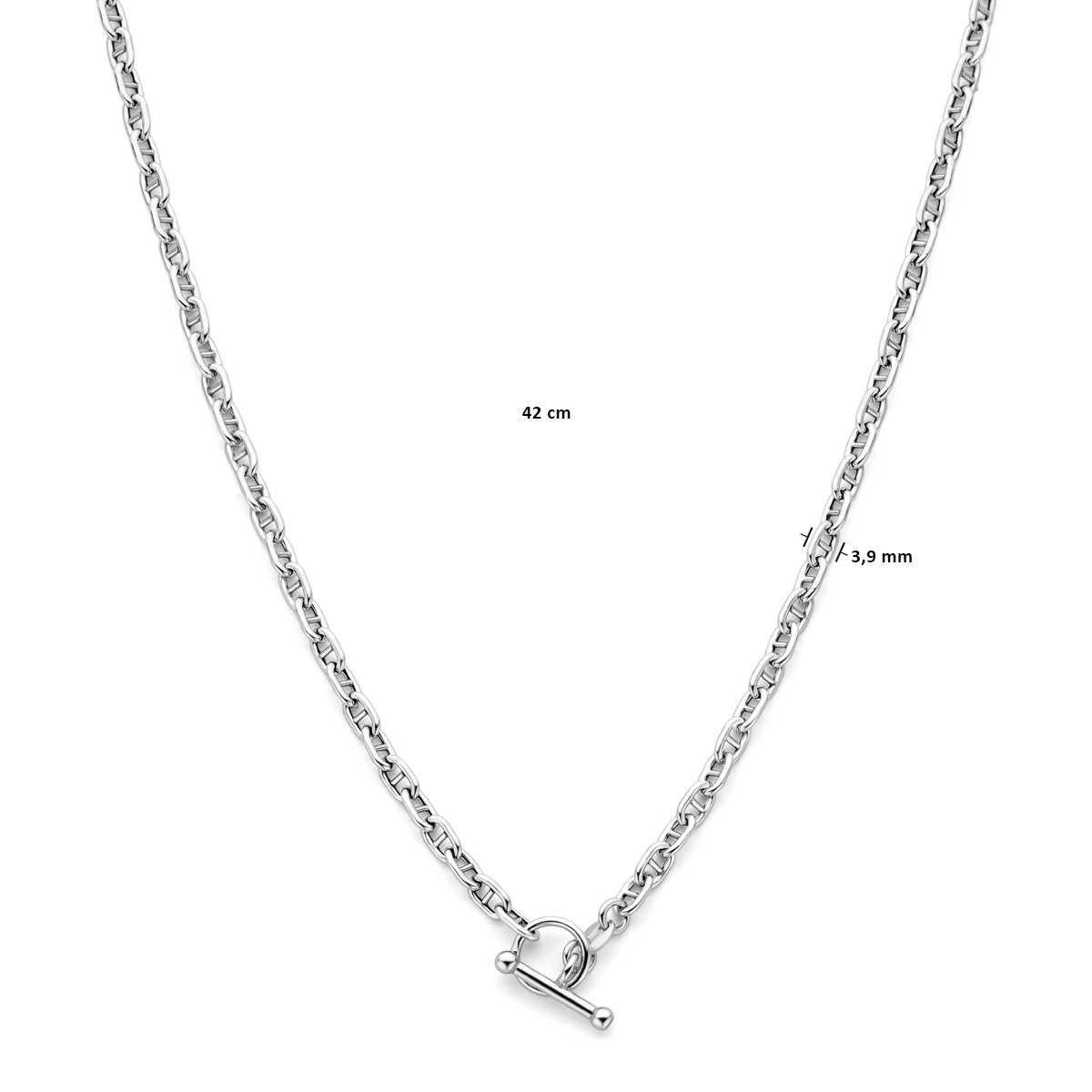 Zilveren marine schakelketting met kapittelsluiting 3.9 mm breed - Lengte 42 cm