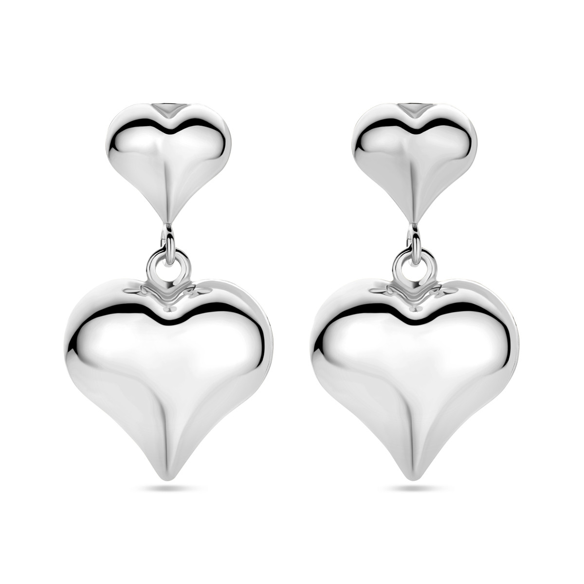 Zilveren oorhangers hartje glanzend – 35 mm x 20 mm