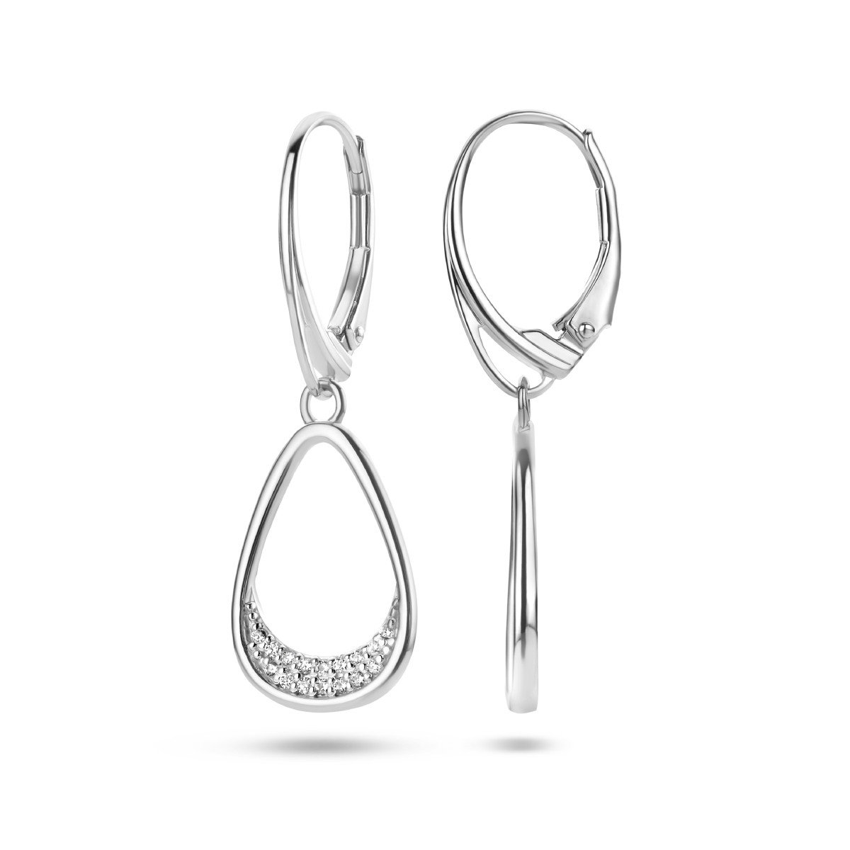 Zilveren oorhangers in druppelvorm met zirkonia's - 36 x 12 mm