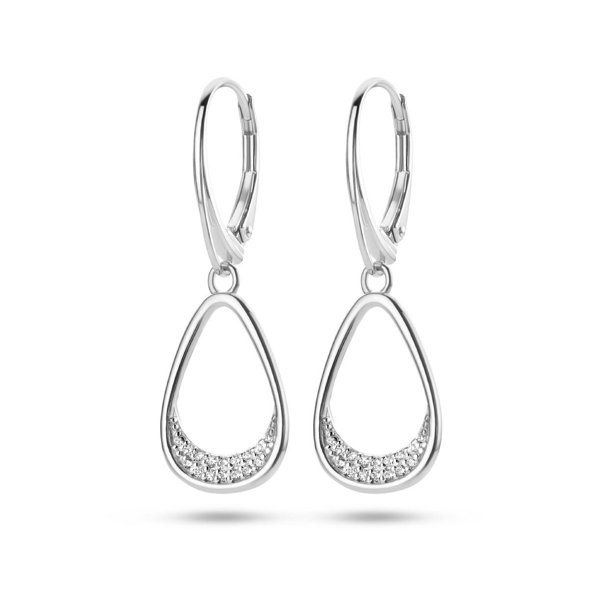 Zilveren oorhangers in druppelvorm met zirkonia's - 36 x 12 mm