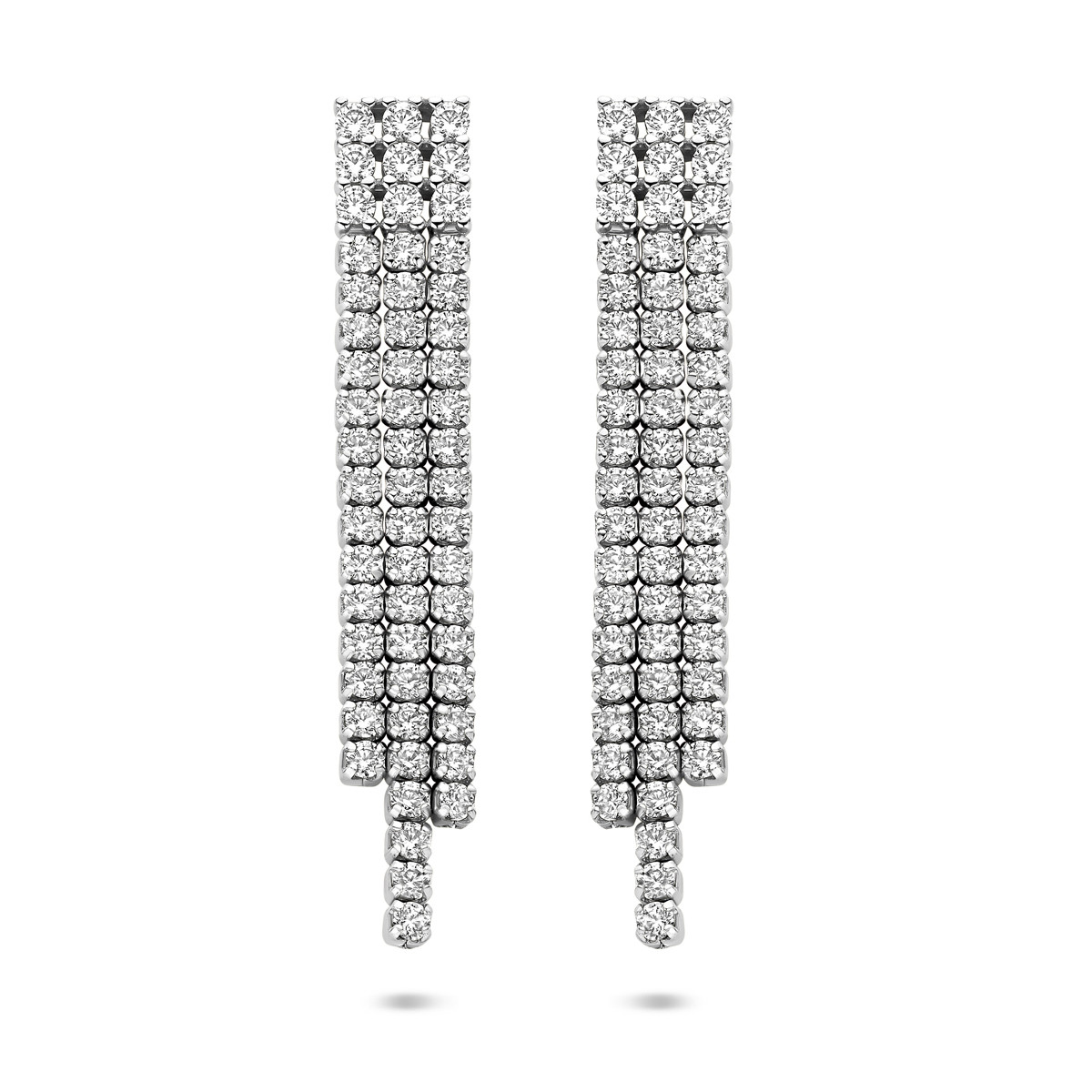 Zilveren oorhangers met 3 rijen transparante zirkonia stenen 5.5 mm breed - Hoogte 36 mm