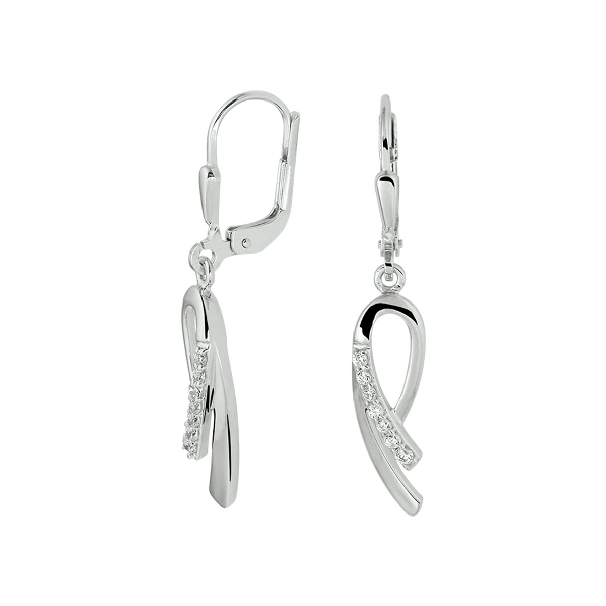 Zilveren oorhangers met briljant geslepen zirkonia 6 mm breed - Hoogte 35 mm