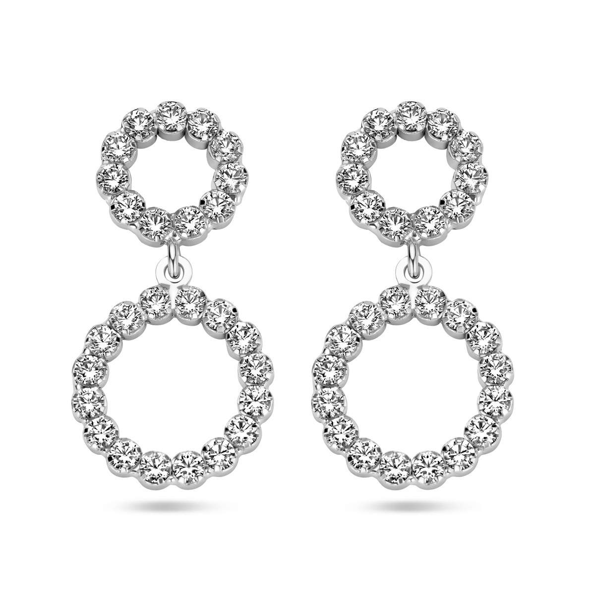 Zilveren oorhangers met cirkels en Swarovski kristallen - Hoogte 27 mm