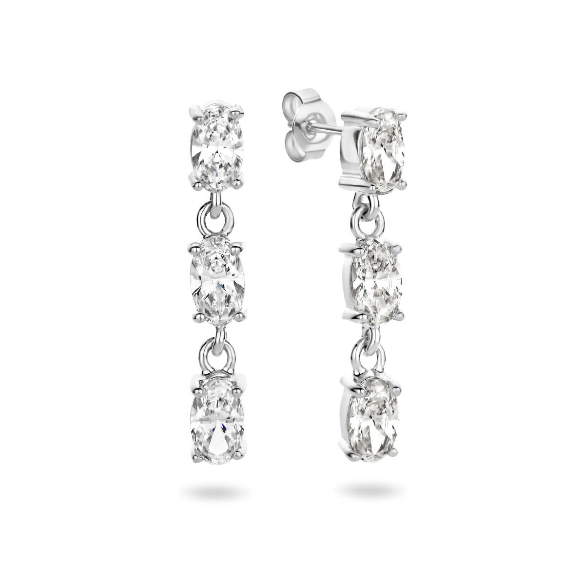 Zilveren oorhangers met drie zirkonia's - 20.5 x 3 mm