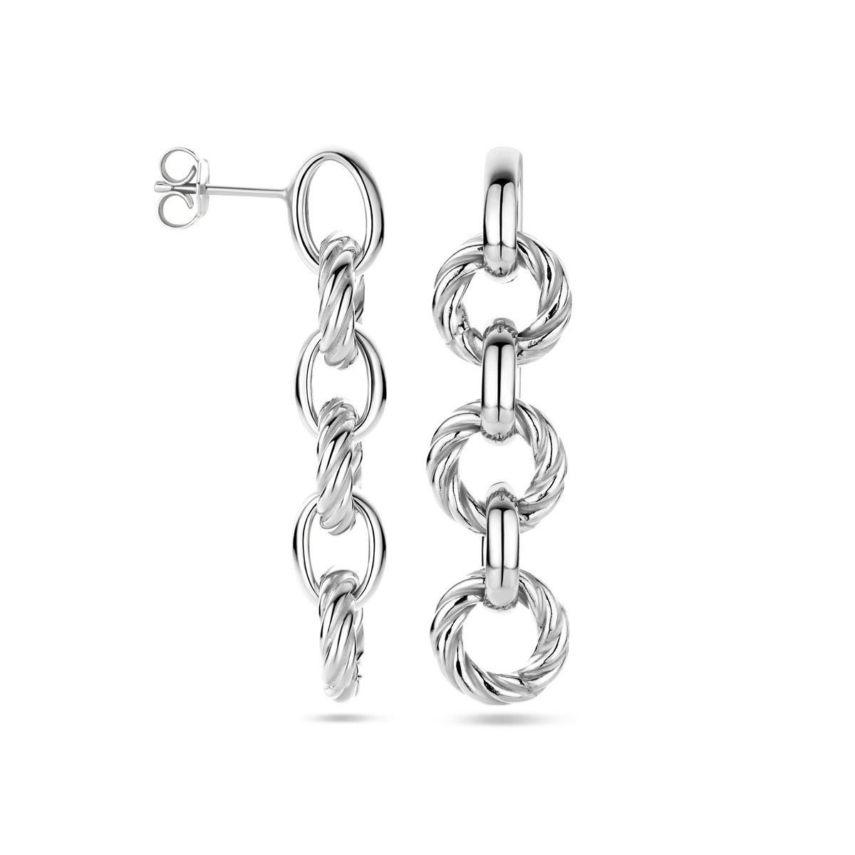 Zilveren oorhangers met gedraaide cirkels 11.5 mm - Hoogte 45 mm