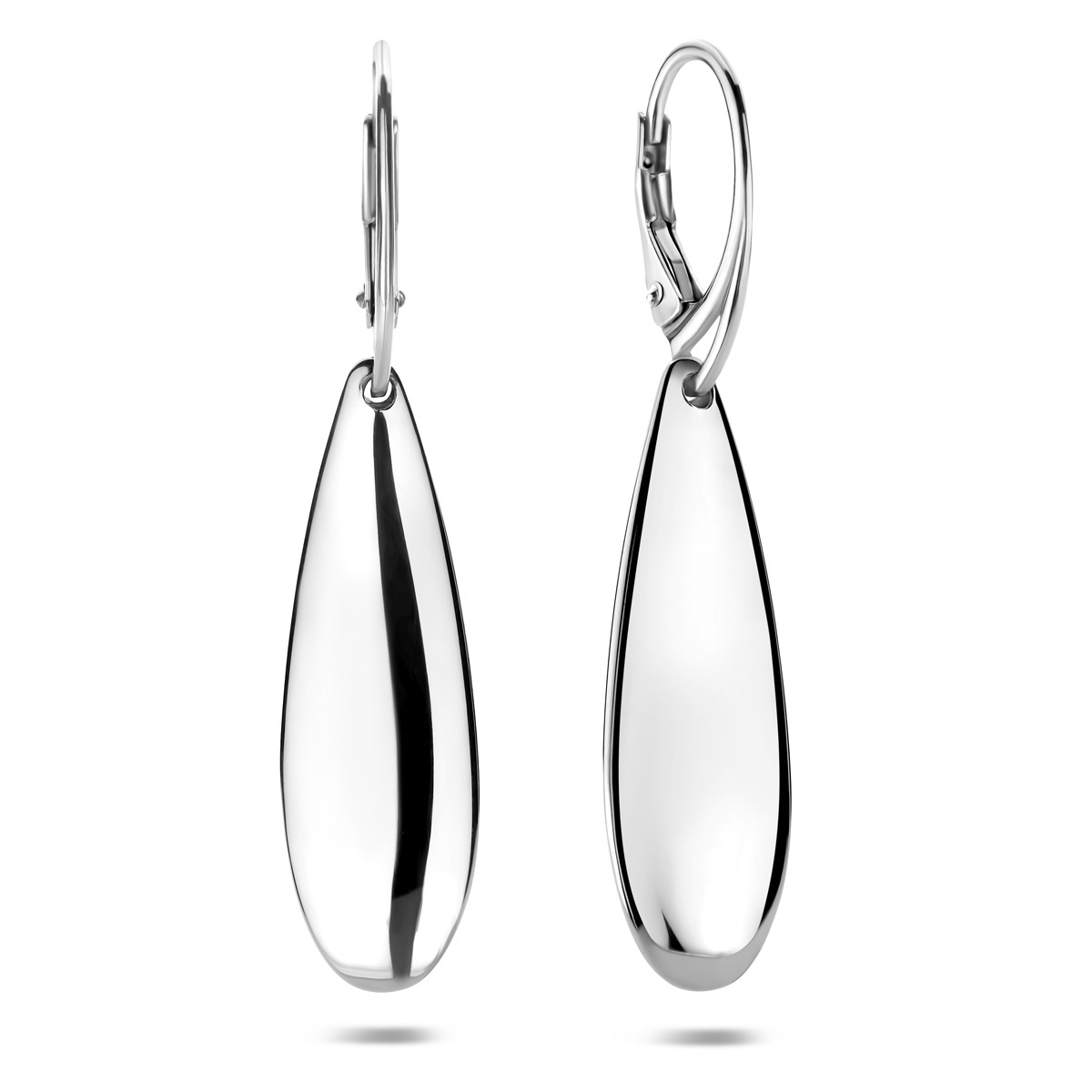 Zilveren oorhangers met grote glanzende druppel 10 mm breed - Hoogte 48 mm