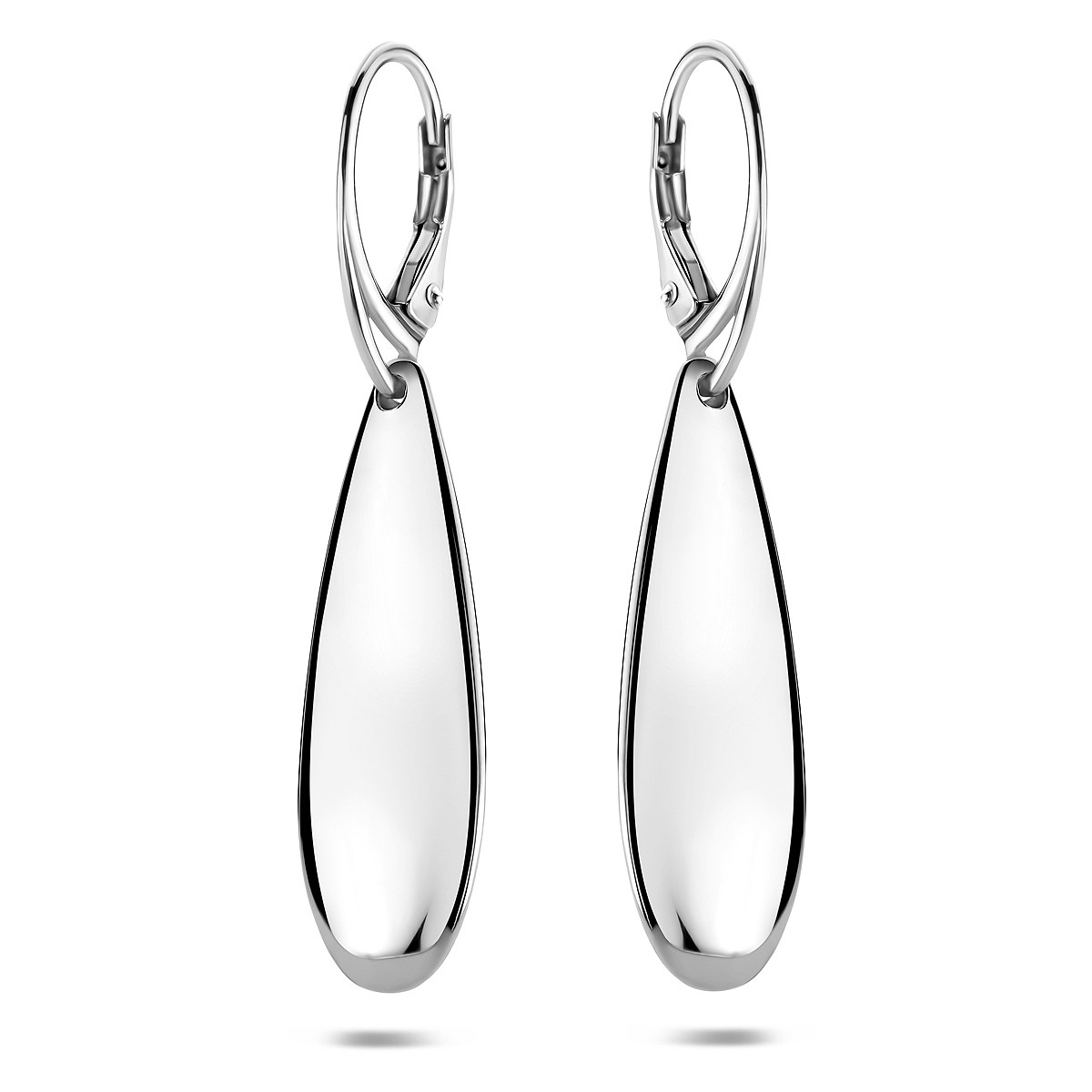 Zilveren oorhangers met grote glanzende druppel 10 mm breed - Hoogte 48 mm