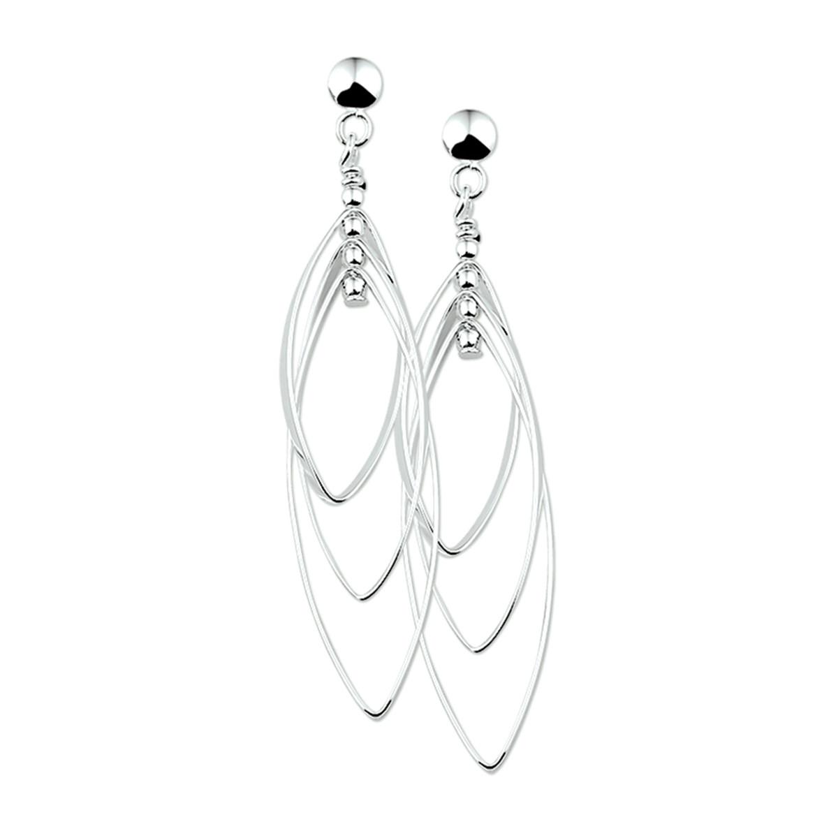Zilveren oorhangers met lange ovale lagen 11.5 mm breed - Hoogte 53 mm