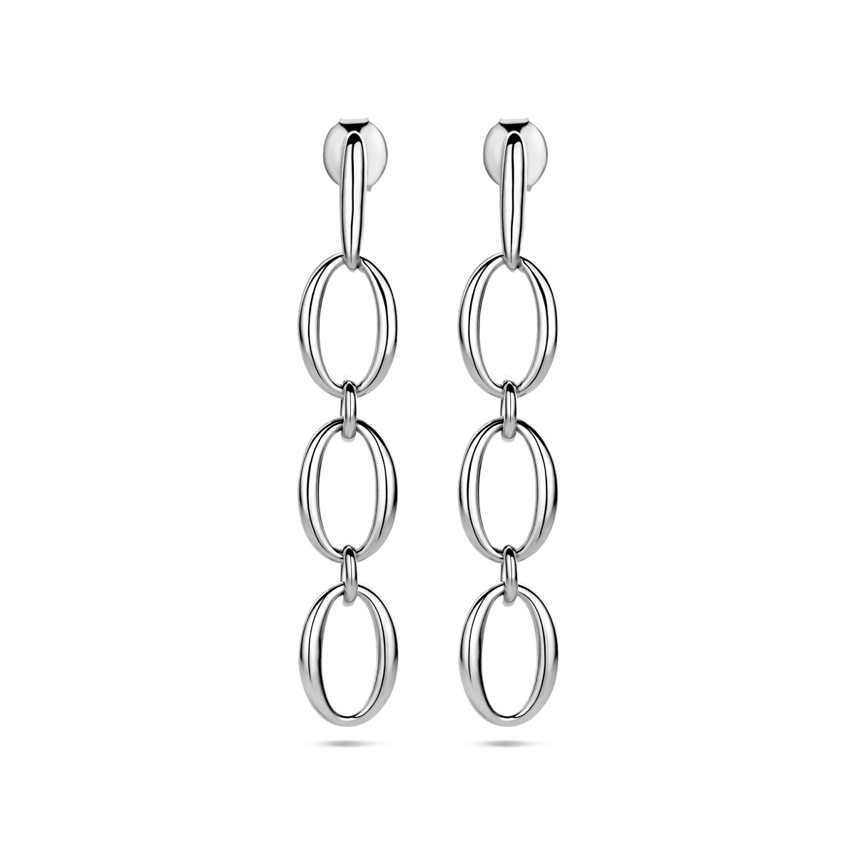 Zilveren oorhangers met ovale schakels en glanzende afwerking 7.5 mm breed - Hoogte 45 mm