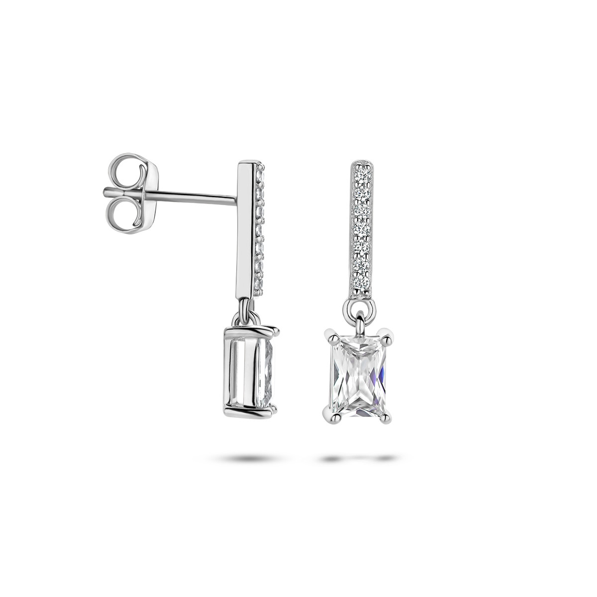 Zilveren oorhangers met transparante zirkonia en glanzende afwerking - Hoogte 20 mm
