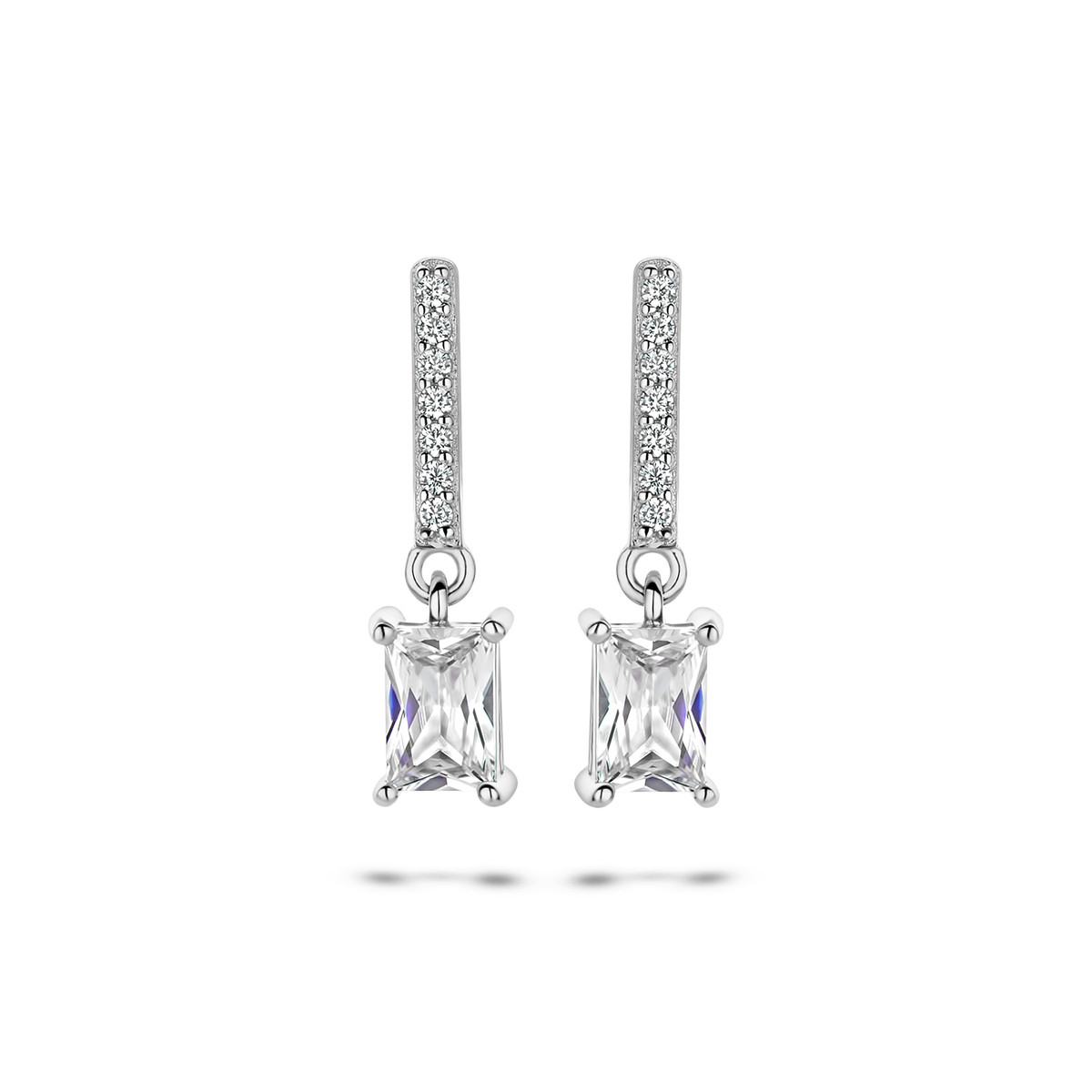 Zilveren oorhangers met transparante zirkonia en glanzende afwerking - Hoogte 20 mm