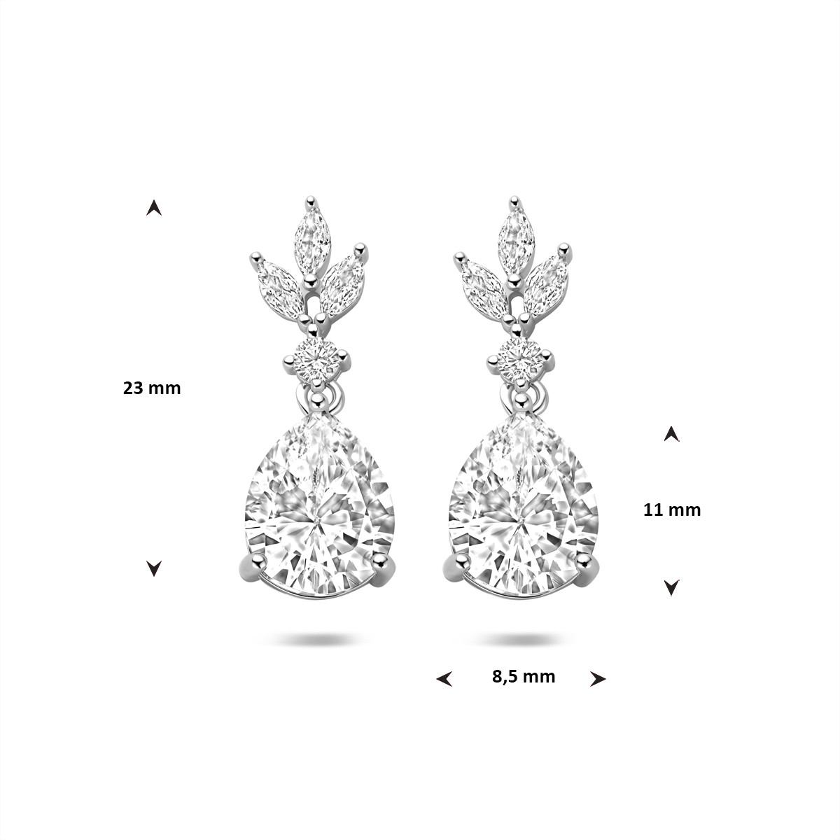 Zilveren oorhangers met zirkonia stenen in diverse slijpvormen 8.5 mm breed - Hoogte 23 mm