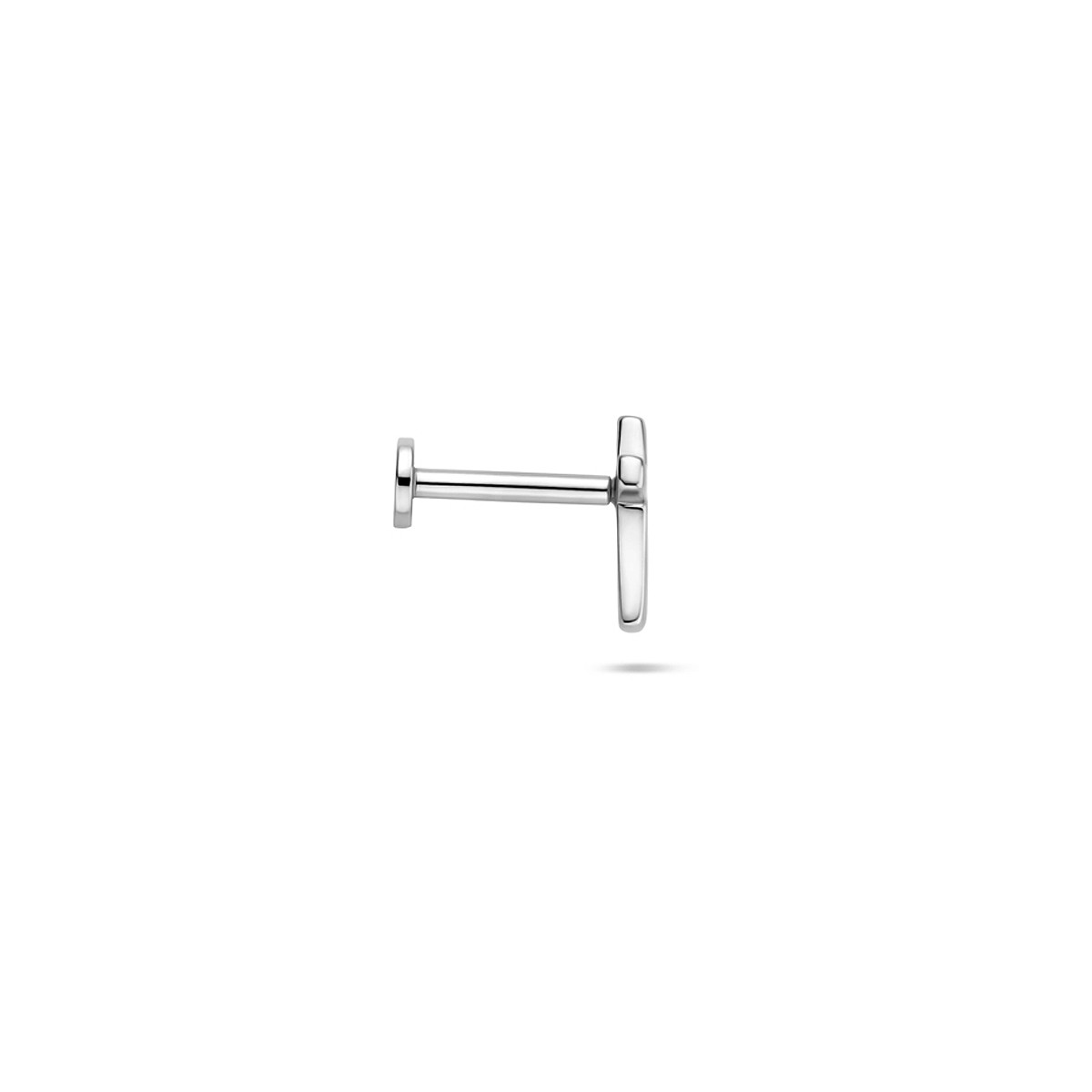 Zilveren oorpiercing flatback kruisje 925 glanzend 4.5 mm breed - Hoogte 7.5 mm - Per stuk