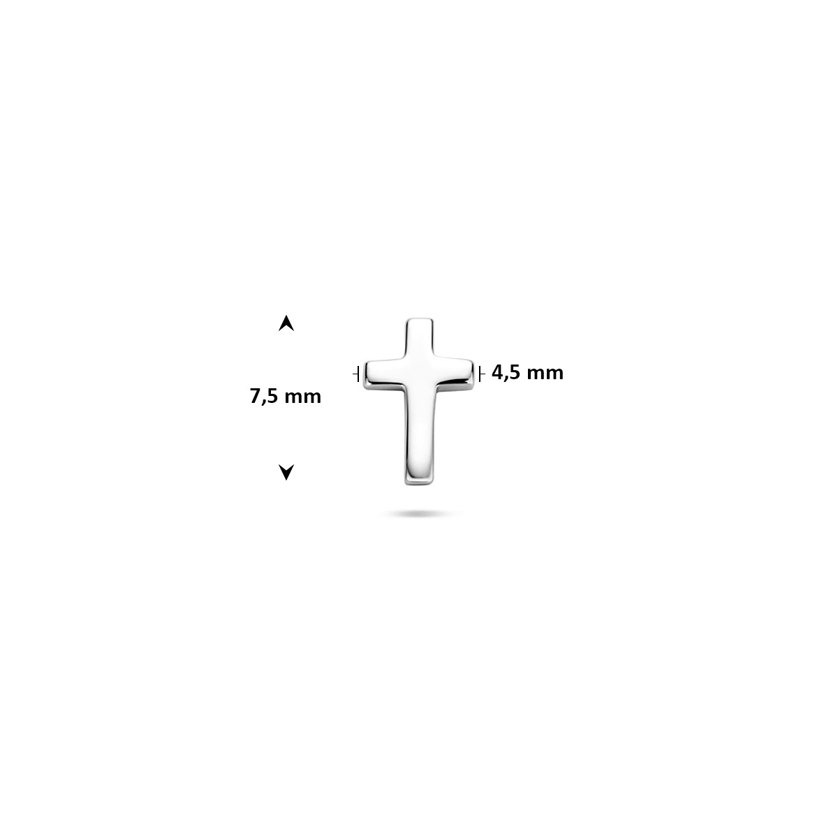 Zilveren oorpiercing flatback kruisje 925 glanzend 4.5 mm breed - Hoogte 7.5 mm - Per stuk