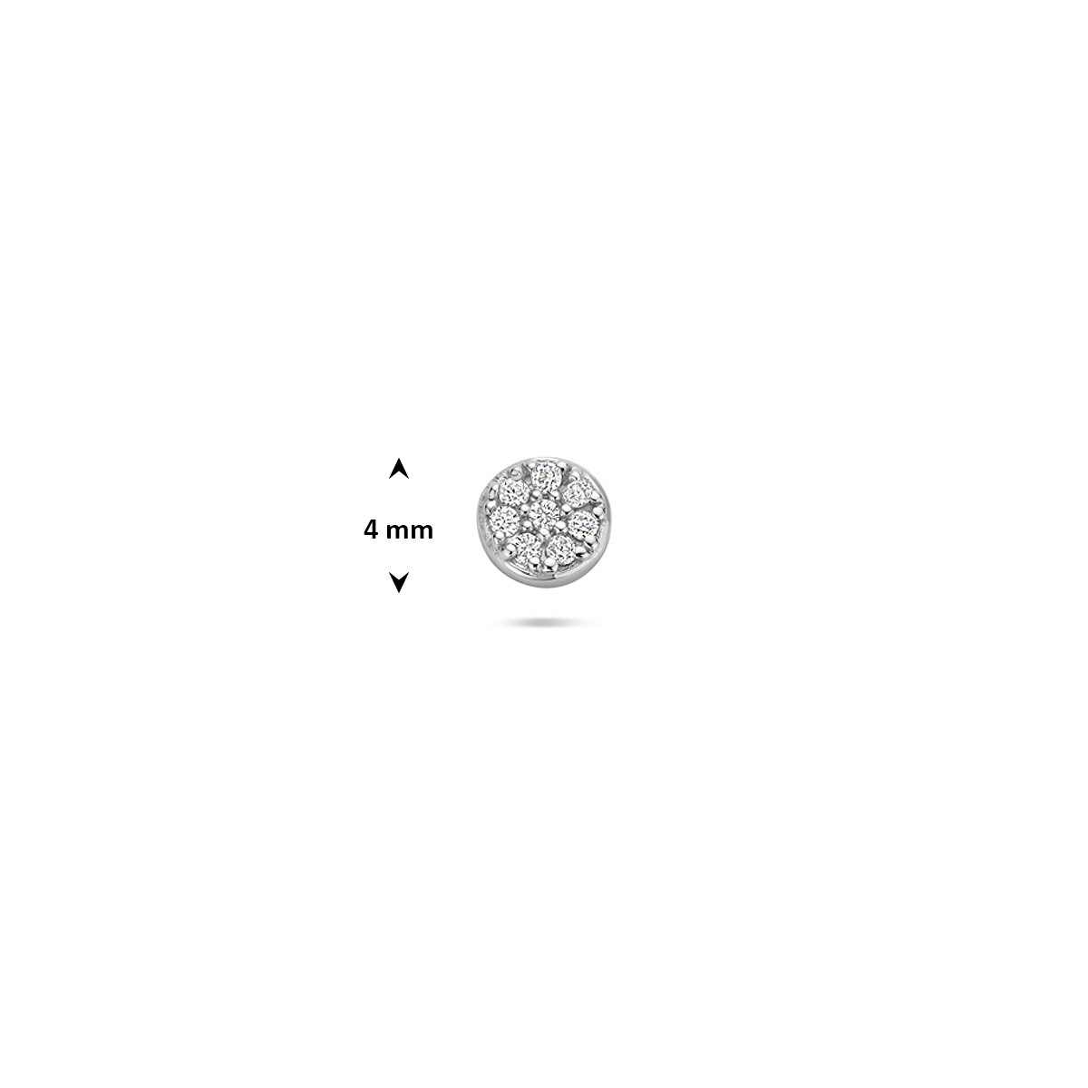Zilveren oorpiercing flatback met transparante zirkonia rond 4 mm - Per stuk