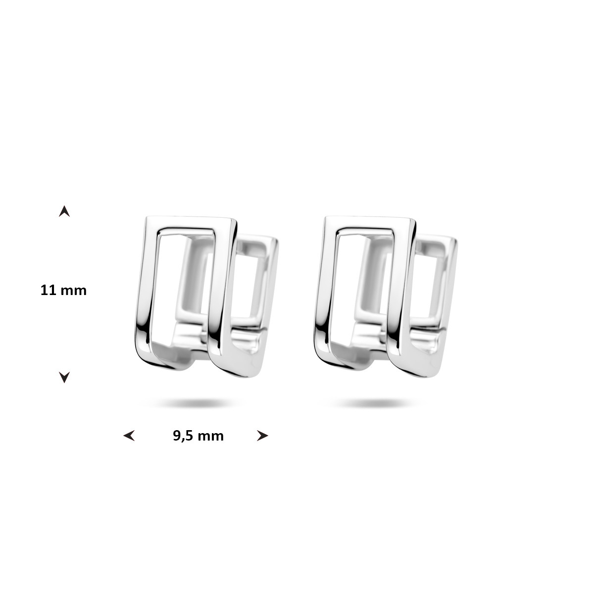 Zilveren oorringen met open rechthoekige vorm 9.5 mm breed - Hoogte 11 mm