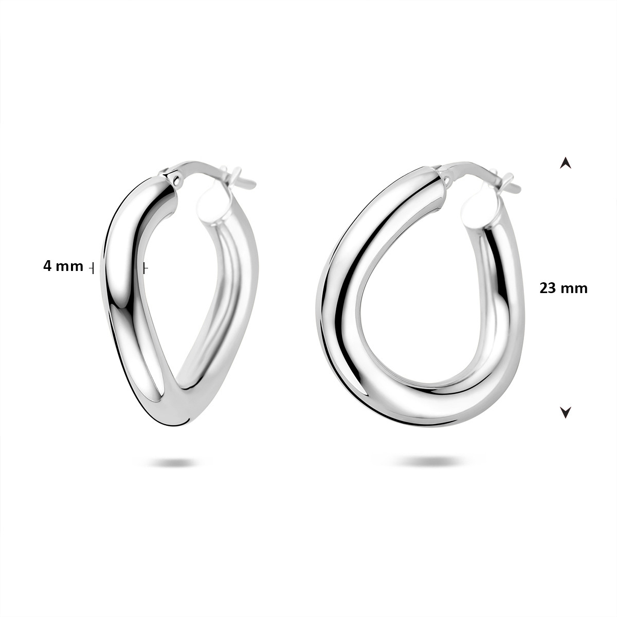Zilveren oorringen met organische vorm glanzend 4 mm breed - Diameter 23 mm