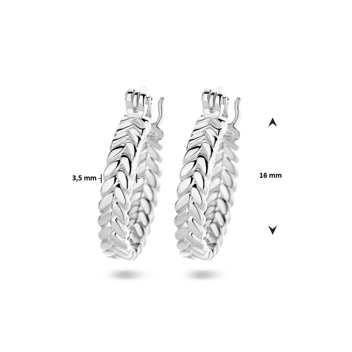 Zilveren oorringen met veer motief - Diameter 16 mm
