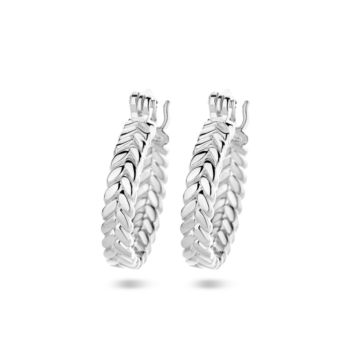 Zilveren oorringen met veer motief - Diameter 16 mm