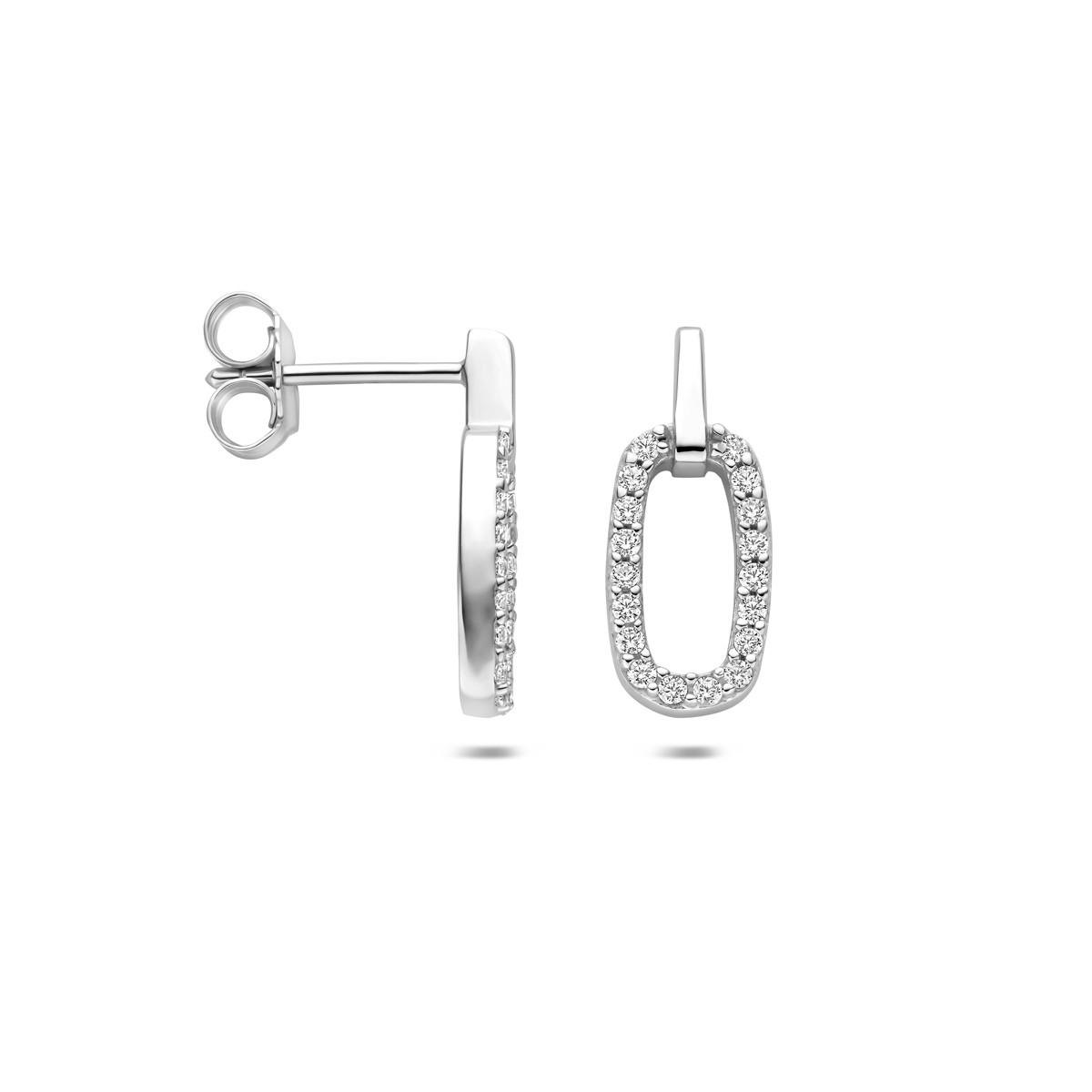 Zilveren oorstekers met zirkonia ovaal glanzend 7 mm breed - Hoogte 16.5 mm
