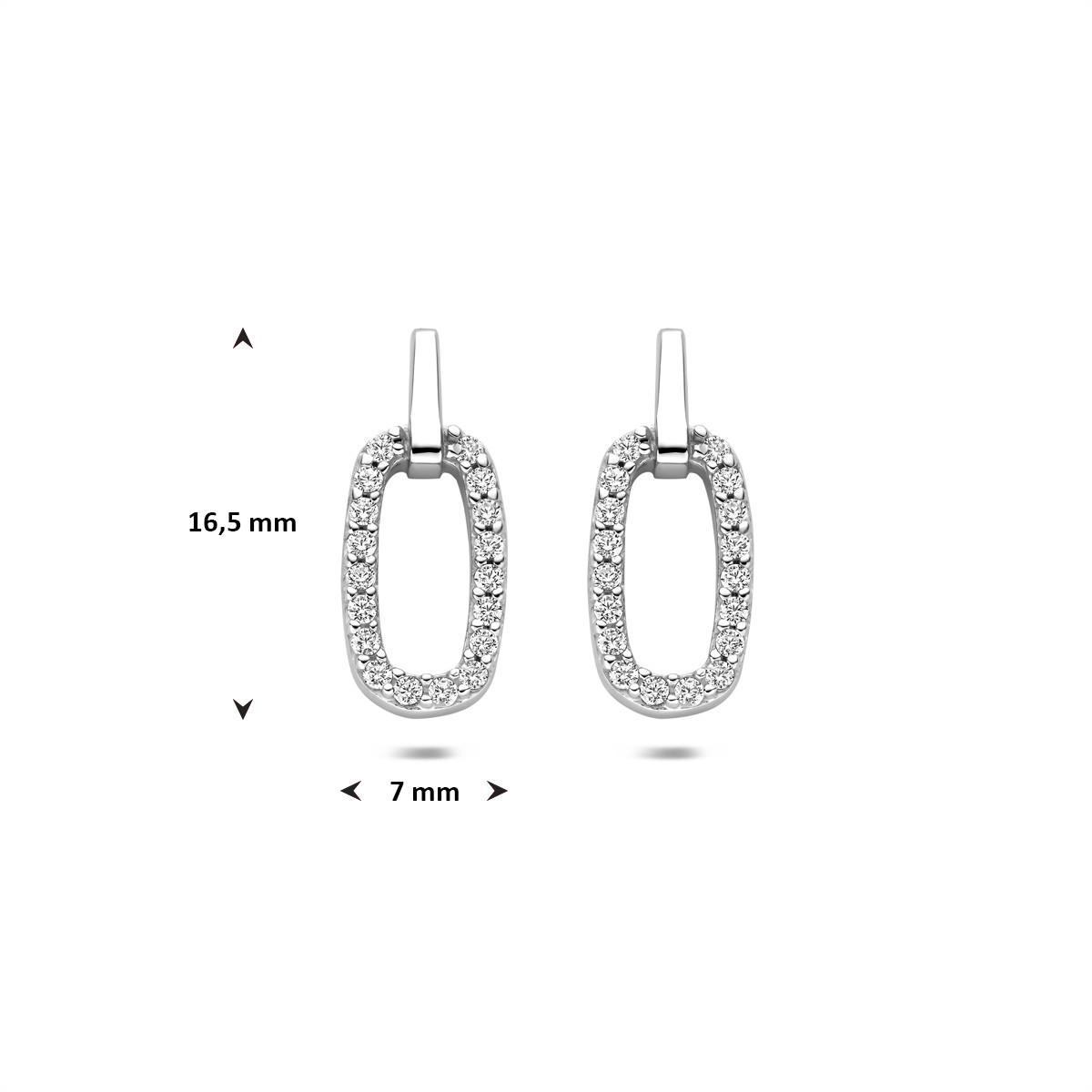 Zilveren oorstekers met zirkonia ovaal glanzend 7 mm breed - Hoogte 16.5 mm