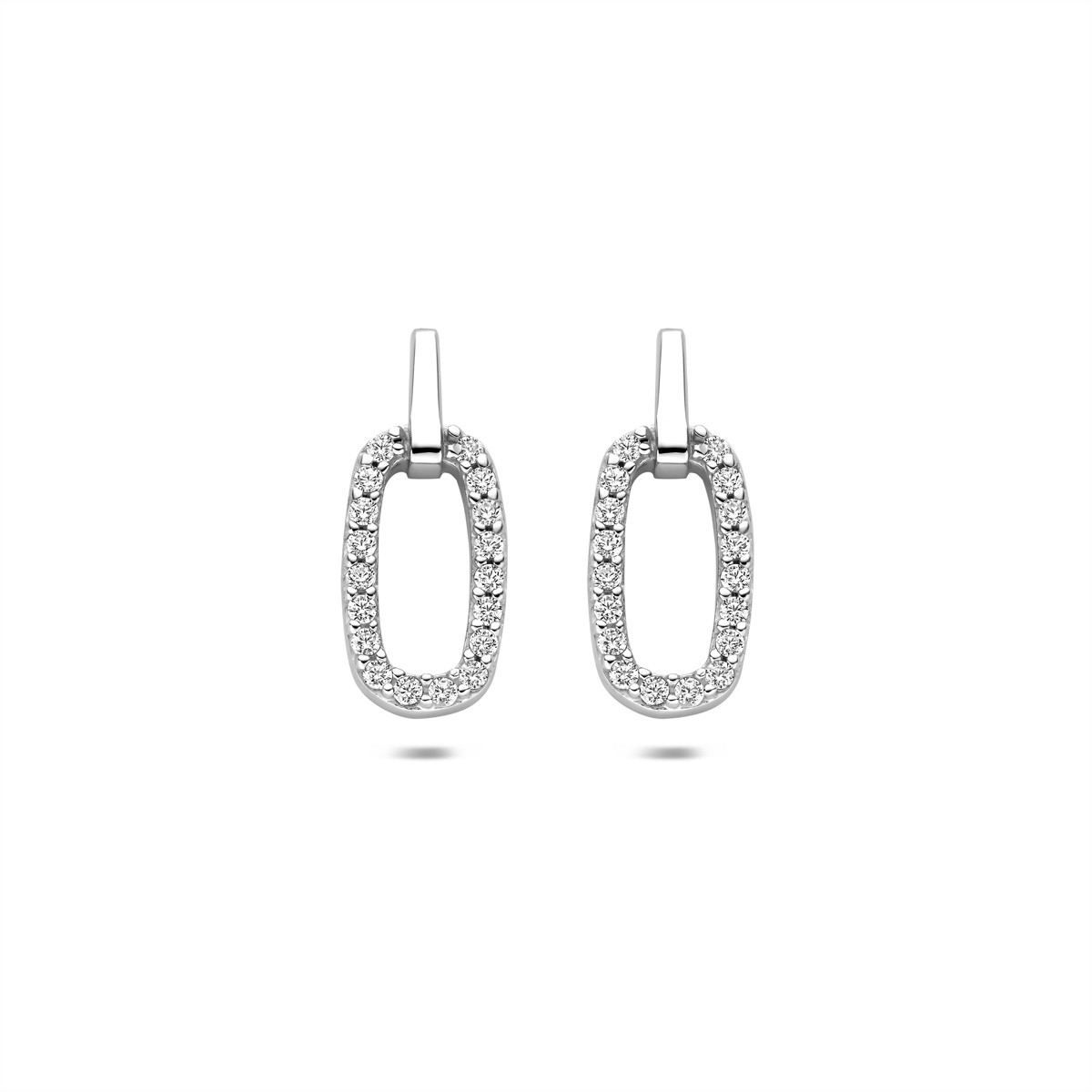 Zilveren oorstekers met zirkonia ovaal glanzend 7 mm breed - Hoogte 16.5 mm