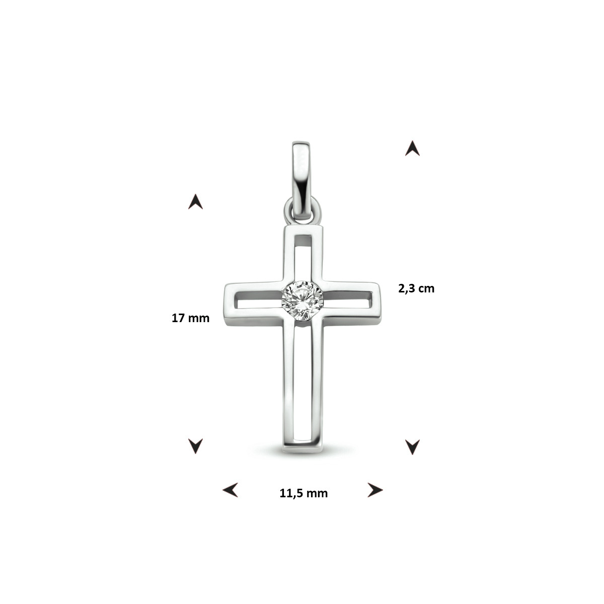 Zilveren opengwerkte kruis hanger met zirkonia - 23 x 11.5 mm