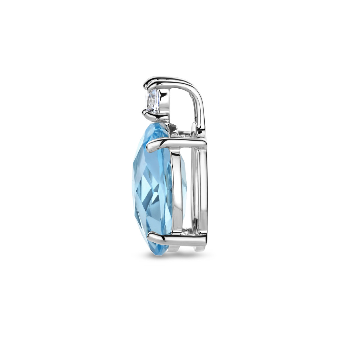 Zilveren ovale hanger met blauwe topaas en zirkonia - 8 mm x 13 mm