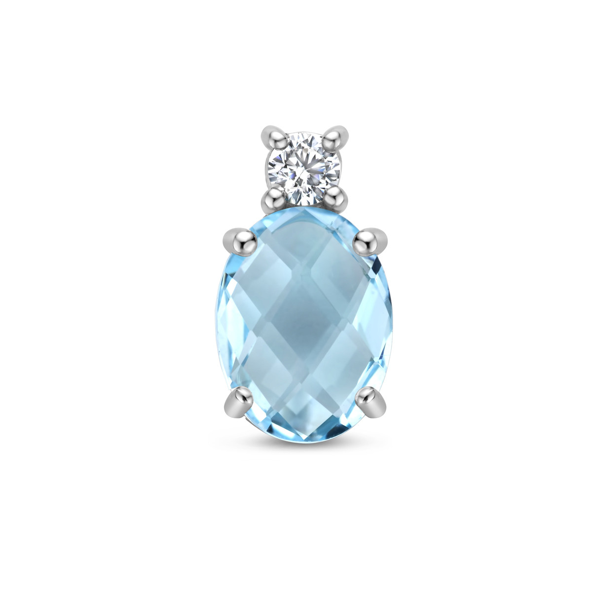 Zilveren ovale hanger met blauwe topaas en zirkonia - 8 mm x 13 mm