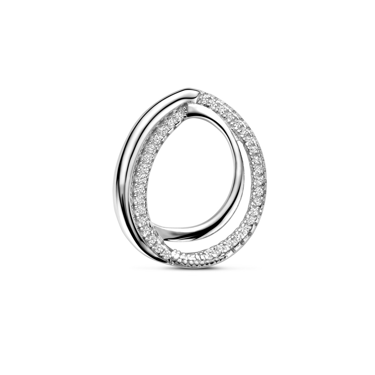 Zilveren ovale hanger met transparante zirkonia's 17.5 mm breed - Hoogte 20.5 mm