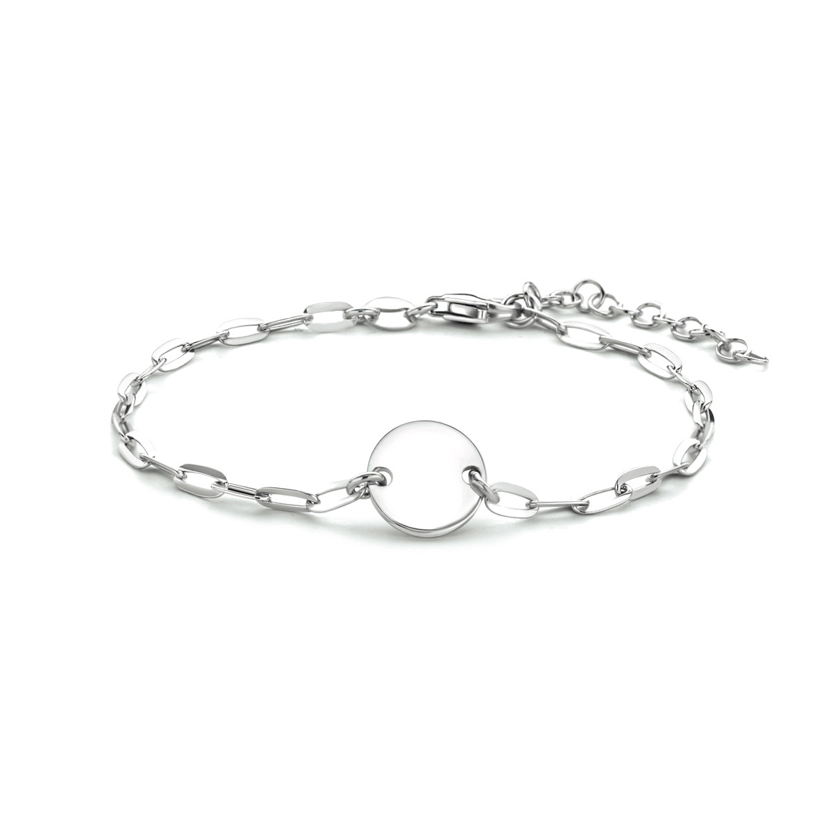 Zilveren paperclip armband met rondje - Lengte 16 + 3 cm