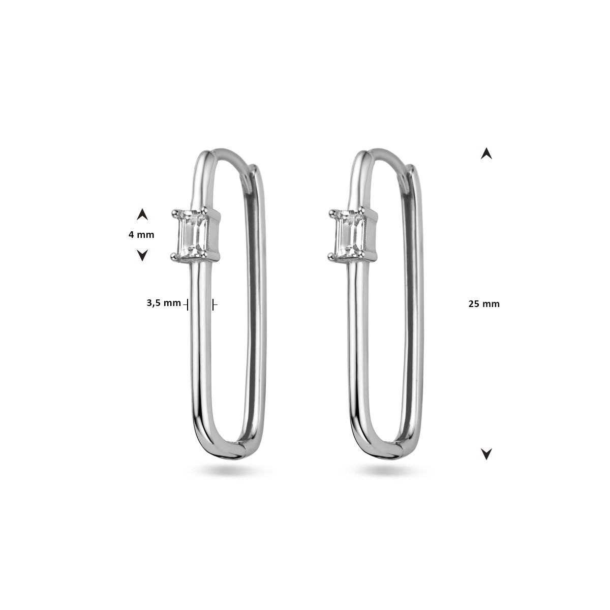Zilveren paperclip klapoorringen met zirkonia - 3.5 mm x 25 mm