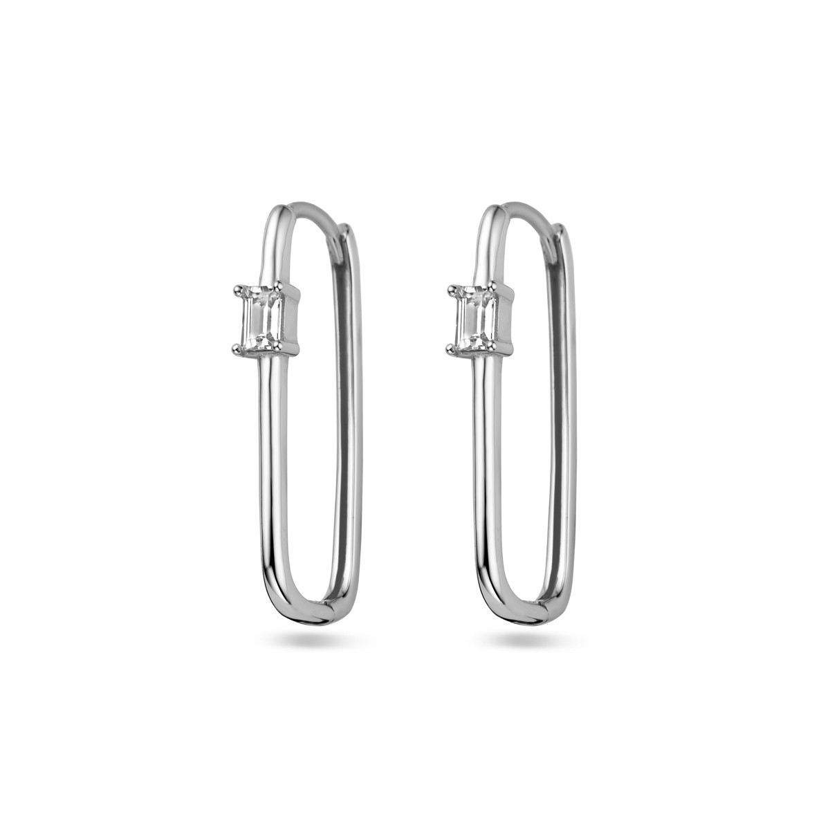Zilveren paperclip klapoorringen met zirkonia - 3.5 mm x 25 mm