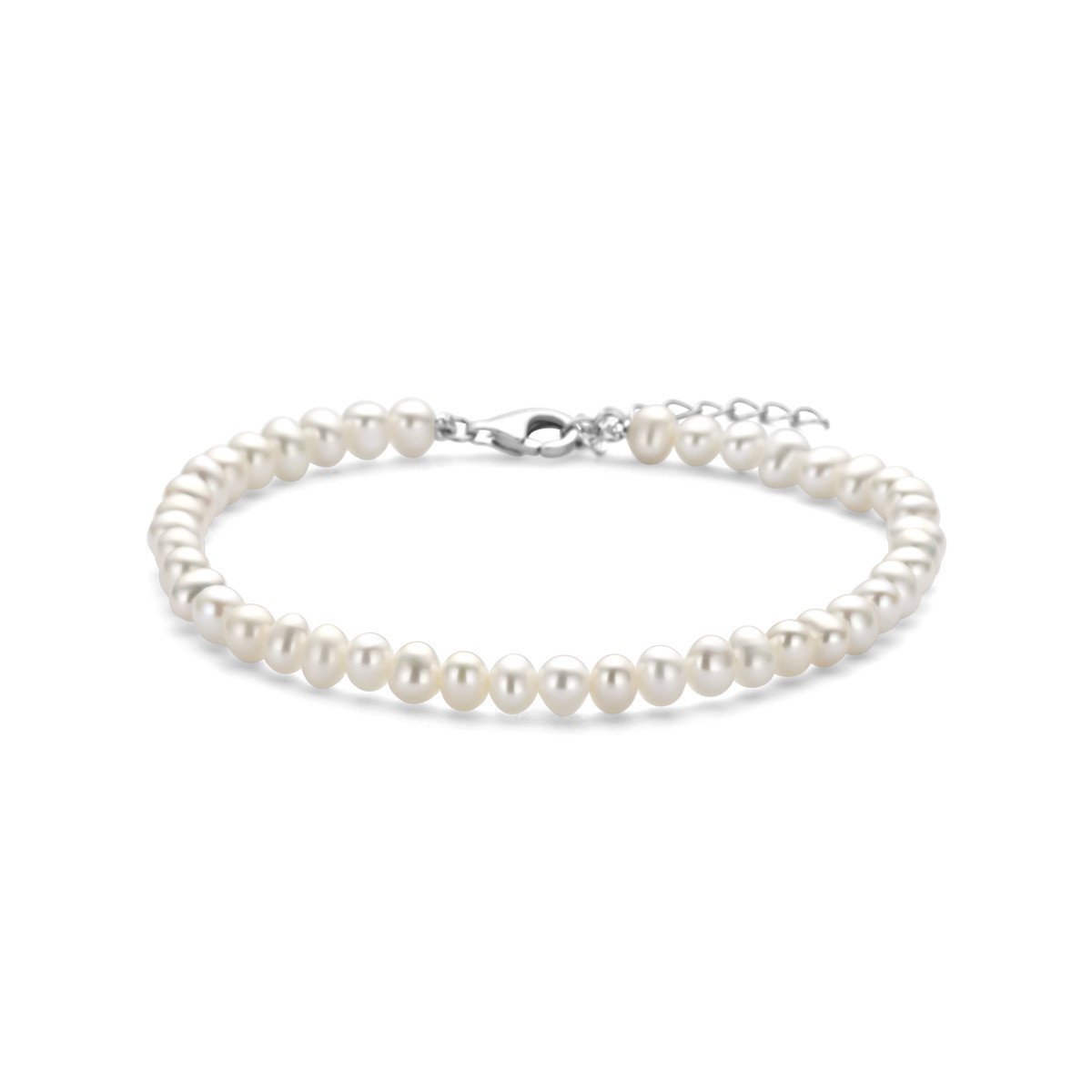 Zilveren parel armband met witte zoetwareparels van 5 mm - Lengte 18-21 cm