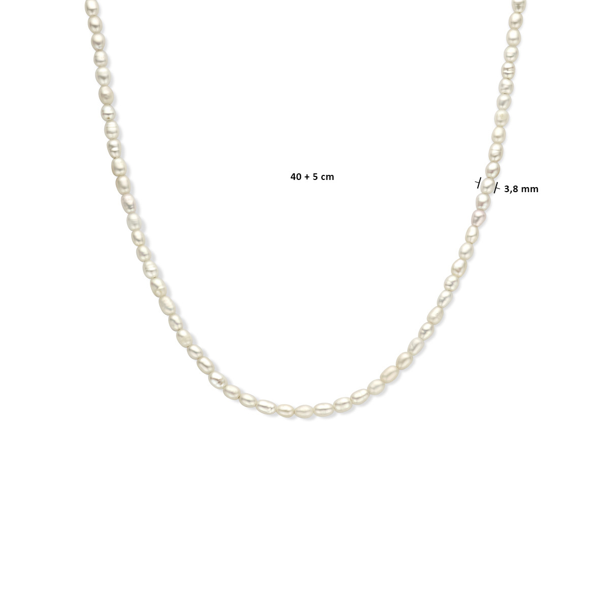 Zilveren parel ketting met witte glanzende zoetwaterparels 3.8 mm breed - Lengte 40-45 cm