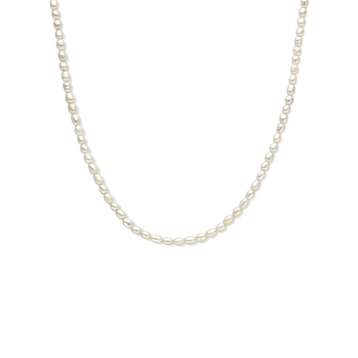 Zilveren parel ketting met witte glanzende zoetwaterparels 3.8 mm breed - Lengte 40-45 cm