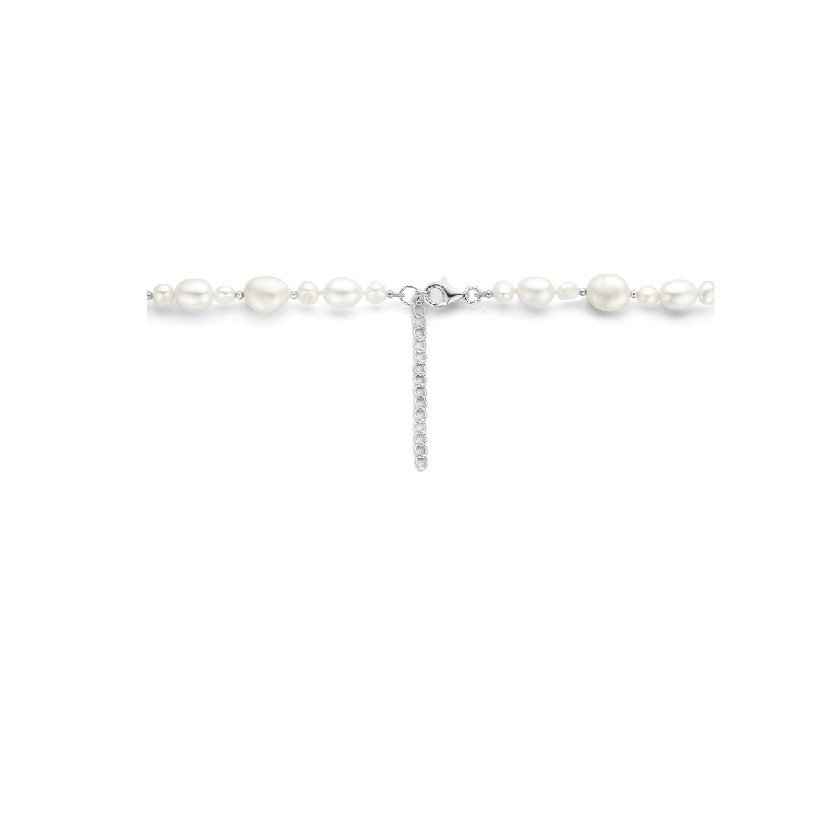 Zilveren parelketting met grote en kleine zoetwaterparels - Lengte 43 + 4 cm